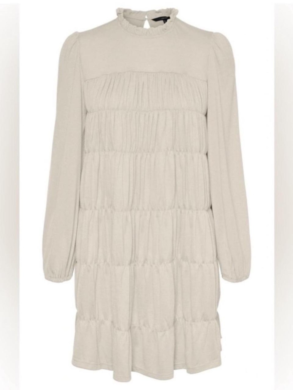 NWT VERO MODA CREAM LONG SLEEVE RUFFLED MOCK NECK DRESS